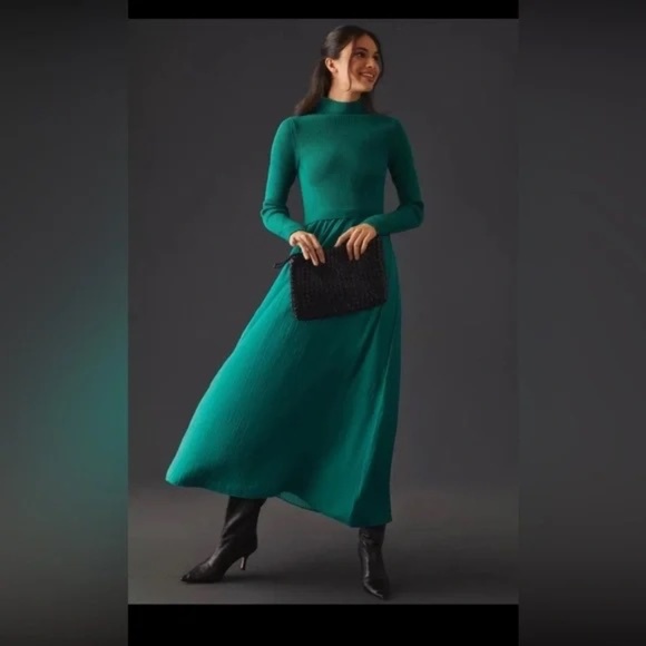 Anthropologie The Thea Twofer Sweater Maxi Dress in Holly Green XL - Picture 1 of 8
